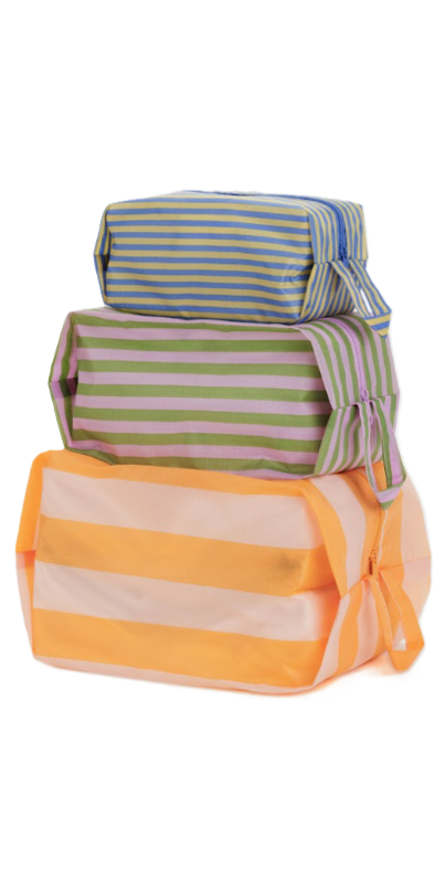 Baggu Flat Pouch Set in Hotel Stripes