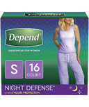 Depend Night Defense Sous-Vêtements d'Incontinence pour Femmes De Nuit Petit 