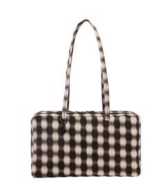 BAGGU Medium Nylon Bowler Bag Blurred Gingham Brown