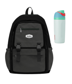 Headster Kids Charcoal Backpack + Owala Rain Forest Bottle Bundle