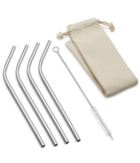 Outset Stainless Steel Bent Straws With Natural Bag Set