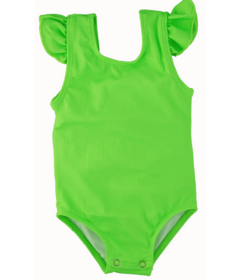Current Tyed Clothing Ribbed Ruffle Shoulder One Piece Swimsuit Green Gecko