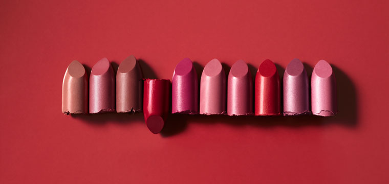 line up of lipstick shades