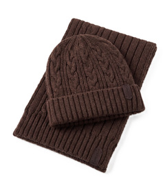 Pajar Mens Melange Cable Knit Hat and Scarf Set Truffle