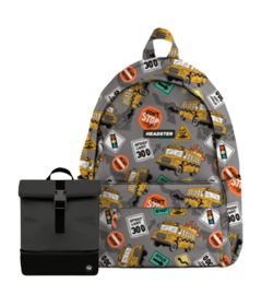 Headster Kids Backpack Bus Ted Grey & Lunchbox Pepper Charcoal Bundle