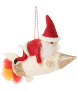 Silver Tree Felt Santa On Rocket Ornament