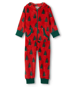 Hatley Little Blue House Adult Hooded Fleece Jumpsuit Trees On Red