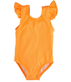 Current Tyed Clothing Ribbed Ruffle Shoulder One Piece Swimsuit Neon Orange