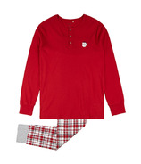 petit lem Men's Henley PJ Set Scarlet Plaid Heather Grey