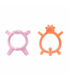 Nurture & Nest by Pigeon Silicone Teether Set Pink + Orange