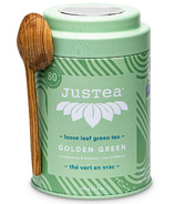 JusTea Boîte de thé vert doré en feuilles avec cuillère