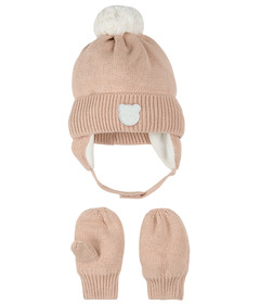 petit lem Knit Hat and Mitts Set Pink