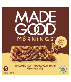 image of MadeGood Mornings Organic Soft Baked Oat Bars Chocolate Chip with sku:211991