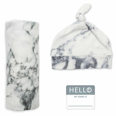 Lulujo Hello World Blanket & Knotted Hat Marble Lulujo Hello World Blanket & Knotted Hat Marble