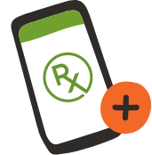 icon of phone screen with Rx on it and a plus sign