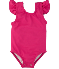 Current Tyed Clothing Ribbed Ruffle Shoulder One Piece Swimsuit Hot Pink