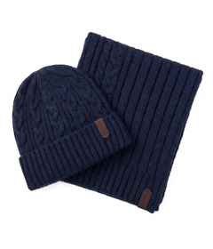 Pajar Mens Melange Cable Knit Hat and Scarf Set Navy