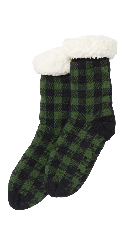 Buy Hatley Women's Sherpa Lined Cabin Socks Forest Green Plaid at