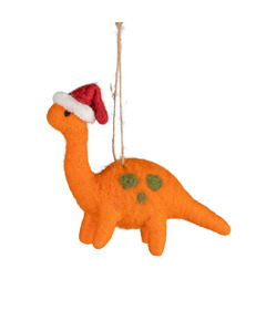 Silver Tree Felt Dinosaur Ornament with Santa Hat