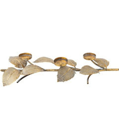 Silver Tree Branch with Leaves and Three Tea Light Holders Gold