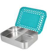 LunchBots Large Trio Stainless Steel 3 Compartment Bento Box Aqua Lid