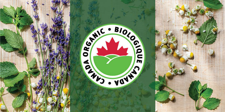 canada organic symbol with plants in background