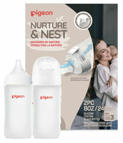 Pigeon Nurture & Nest Silicone Coated Glass Baby Bottle with M Nipple