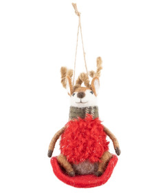 Silver Tree Felt Ornament Reindeer On Sled