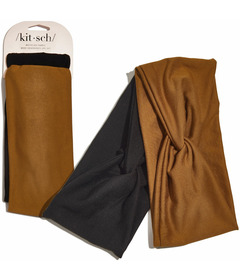 Kitsch Recycled Fabric Wide Twist Headbands Set Black & Camel