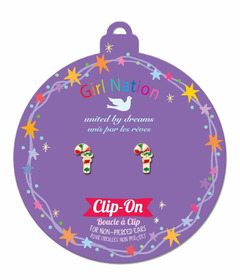 Girl Nation Enamel Clip-On Earrings Candy Cane