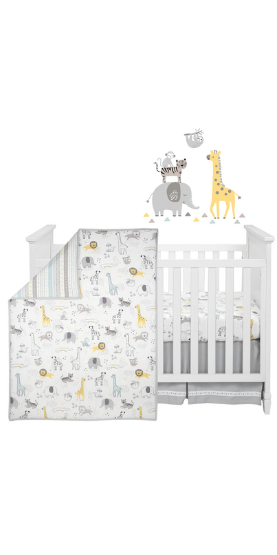 noah's ark jungle animal theme neutral 4 piece baby crib bedding set