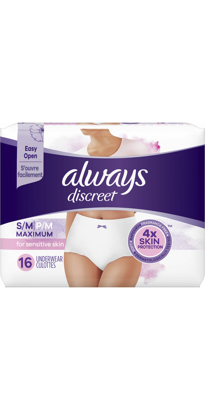 Always Discreet Sensitive, Incontinence & Postpartum Underwear For Women,  Maximum Plus Protection, Small/Medium, 28 Count
