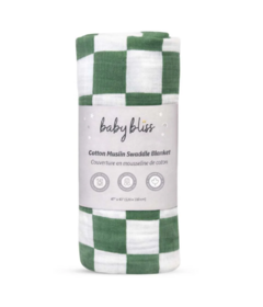 Baby Bliss Muslin Swaddle Blanket Sage Checker