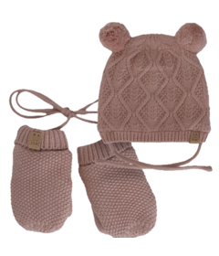 Calikids Knit PomPom Hat and Mitten Rose Dust Bundle