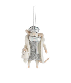 Silver Tree Felt Mouse Ornament with Scarf and Purse