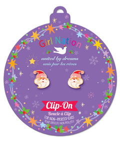 Girl Nation Enamel Clip-On Earrings Holly Jolly Santa