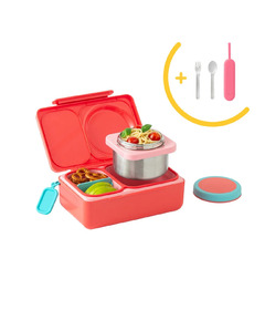 OmieLife OmieBox UP Bento Box Cherry Pink + Utensil Set Bundle