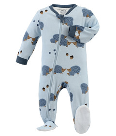 ZippyJamz Footed Organic Cotton Sleeper Hedgehugs & Kisses Blue
