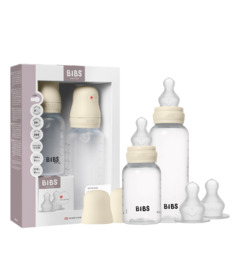 image of BIBS Round Silicone Grow and Flow Baby Bottle Set Ivory with sku:330257