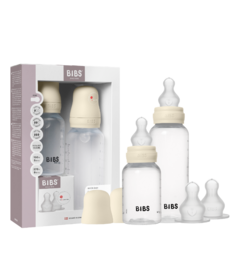 BIBS Round Silicone Grow and Flow Baby Bottle Set Ivory