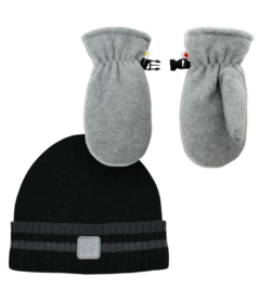 Hot Paws Black Mix Hat and Pebble Mix Mittens Bundle