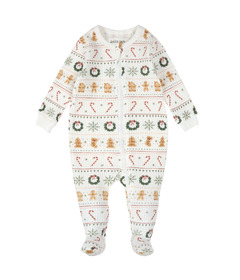 petit lem Thermal Sleeper Holiday Treats Fair Isle Print on Off White
