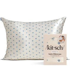 Kitsch Standard Satin Pillowcase Pearlized Cream & Coastal Blue Print