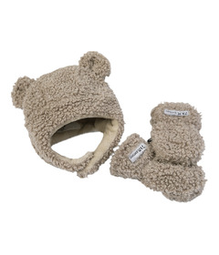 7AM Enfant Hat & Mittens Set Teddy Oatmeal