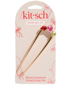image of Kitsch Metal Gemstone French Hair Pin Red, Pink & Green with sku:335334