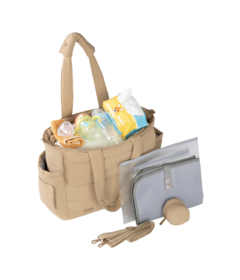 Babbleroo Puffer Tote Diaper Bag Taupe