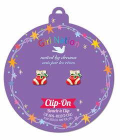Girl Nation Enamel Clip-On Earrings Christmas Stocking