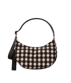 BAGGU Medium Nylon Crescent Bag Blurred Gingham Brown
