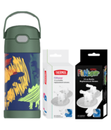 Thermos Water Bottle & Replacement Straws Dinosaurs Bundle