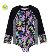 Nano Kids UV One-Piece Rashguard Swimsuit Black Floral